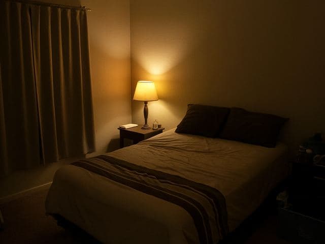 Dim poorly lit bedroom listing photo